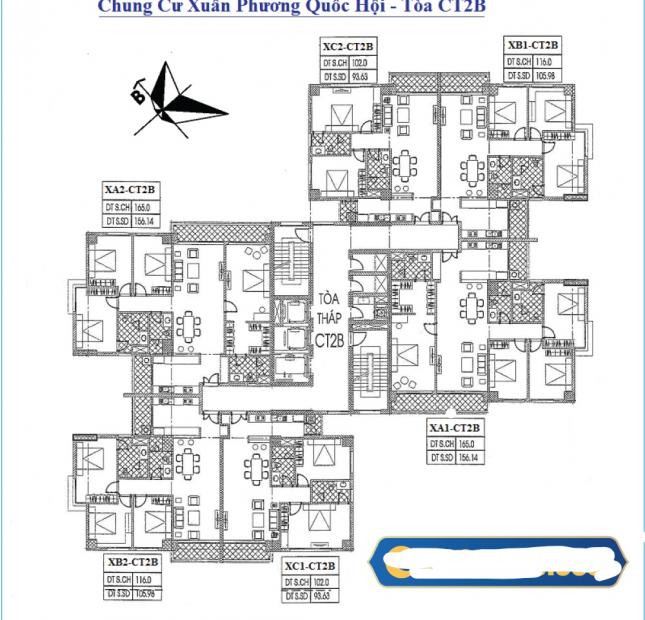 Chủ bán căn sổ đỏ 156.14m2 tại chung cư CT2B Xuân Phương tầng 8A2 giá 18.9tr/m2:0981129026