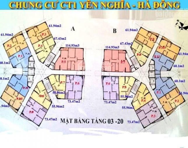 Chuyển việc nên bán lại căn 09 tòa CT1B Yên Nghĩa, DT 73.47m2 giá bán 16tr/m2:0961637026