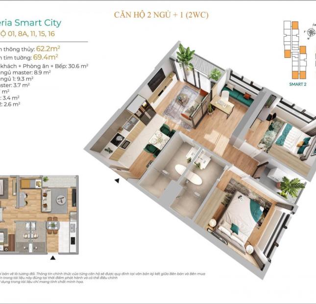 Chỉ từ 2.5 tỷ sở hữu ngay căn hộ 2PN+1 64m2 lô góc - Imperia Smart City