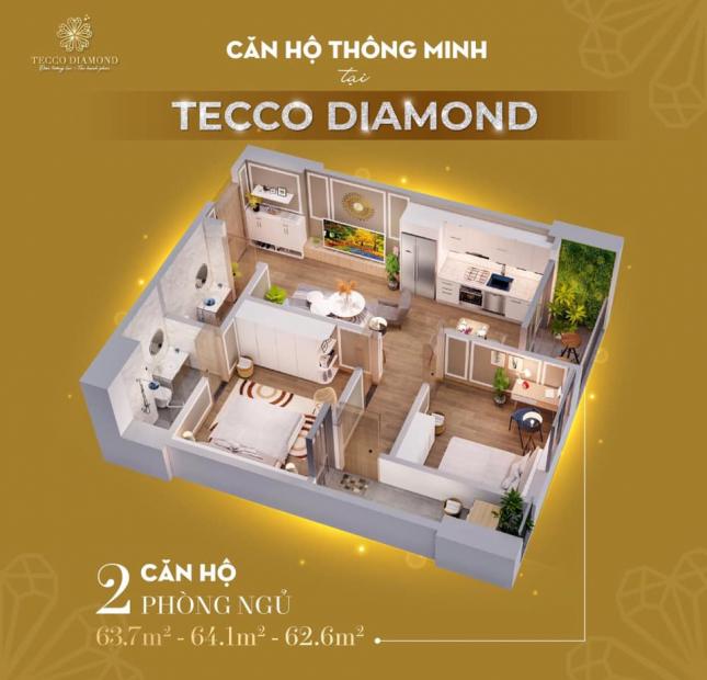 Căn hộ 2PN 62.6m2 siêu đẹp chung cư Tecco Diamond Thanh Trì giá chỉ từ 1.6 tỷ