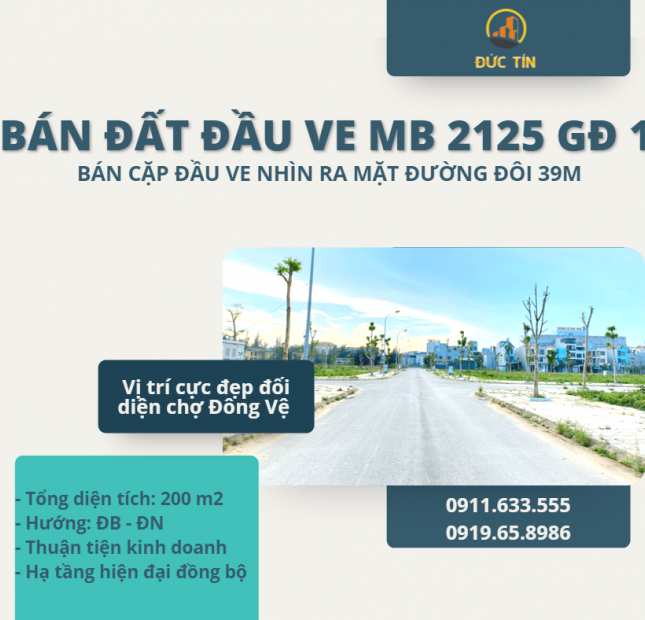 Siêu hot!Bán cặp đầu ve nhìn ra đường đôi mặt bằng 2125 gđ1