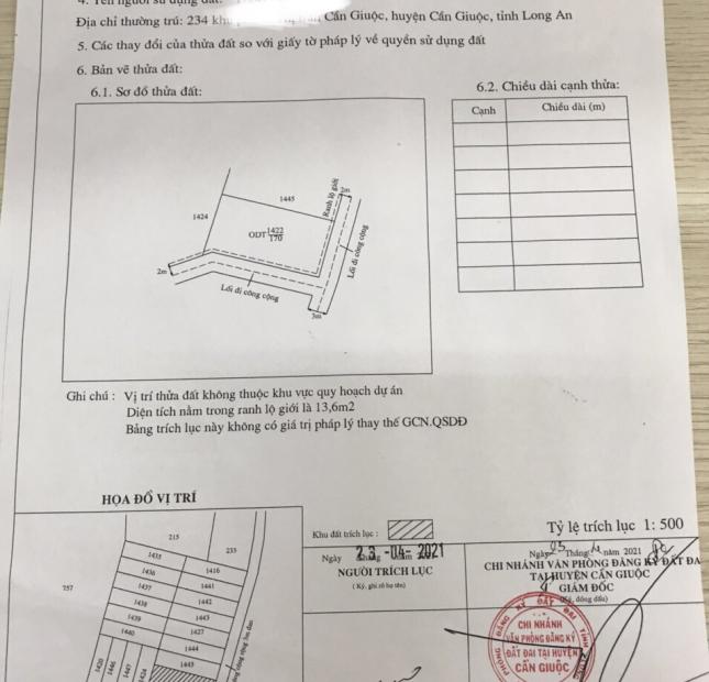 Bán Gấp đất thổ cư Thị Trấn Cần Giuộc, 170m2, giá chỉ 2tỷ350  