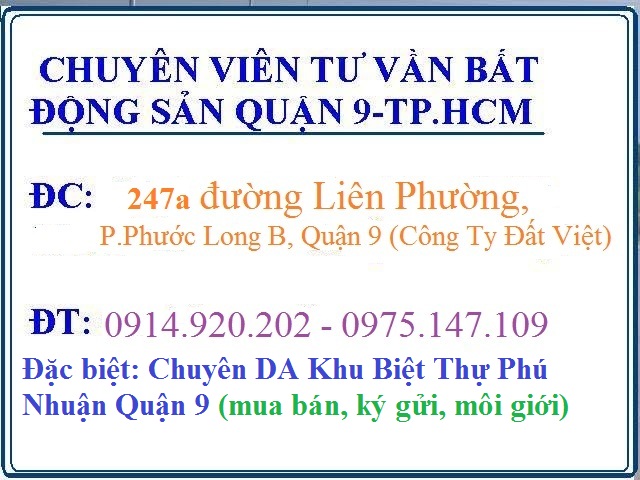 Bán đất nền dự án Quận 9, tp Thủ Đức, KDC Sở Văn Hóa Thông Tin, Dt: 100m2, giá 69tr/m2