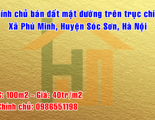 Chính chủ bán đất mặt đường trục chính Xã Phú Minh, Sóc Sơn, Hà Nội