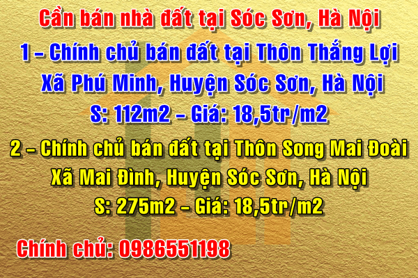 Chính chủ bán đất tại Thôn Song Mai Đoài, Xã Mai Đình, Sóc Sơn, Hà Nội