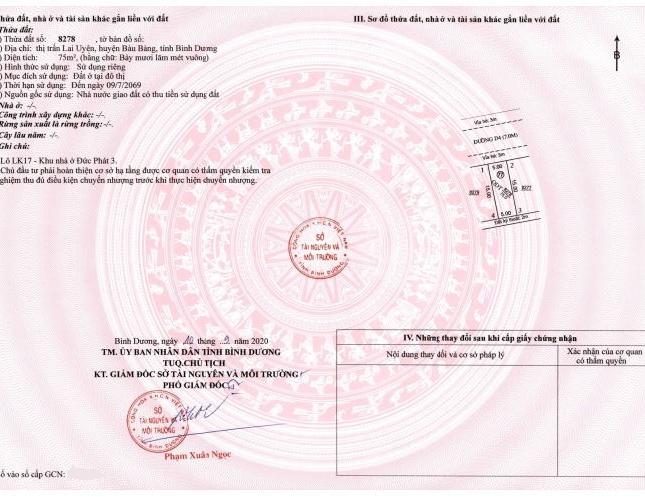 75m2 thổ cư sổ hồng sẵn ngay trung tâm hành chính huyện Bàu Bàng tỉnh Bình Dương.