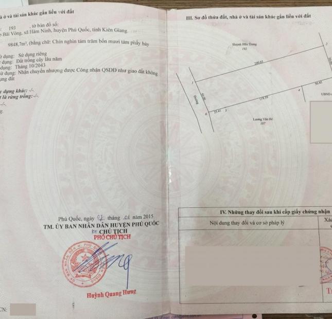 49 tỷ diện tích 9848.7m2 mặt tiền đường đồng tranh Phú Quốc Kiêng giang chính chủ