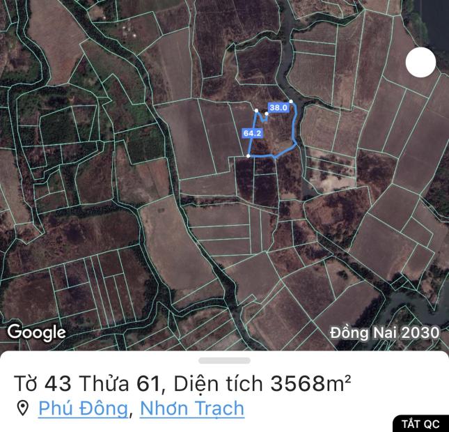 Bán đất tại Xã Phú Đông, Nhơn Trạch, Đồng Nai diện tích 3568m2 giá 1.6 Triệu/m²