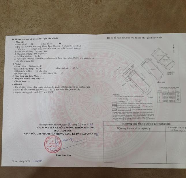  Chính chủ cần bán nhà mặt tiền hẻm 521/… …Cách  mạng tháng tám