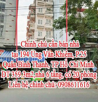 Chính chủ cần bán nhà tại 194 Ung Văn Khiêm, P.25, Quận Bình Thạnh, TP Hồ Chí Minh