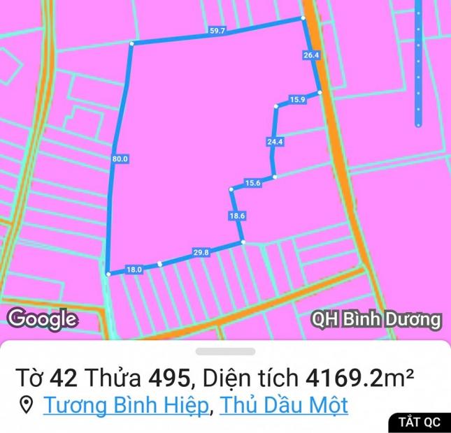 cần bán  4165.8 m2 , 300 odt đất thuộc phường Tương Bình Hiệp Tp Thủ Dầu Một