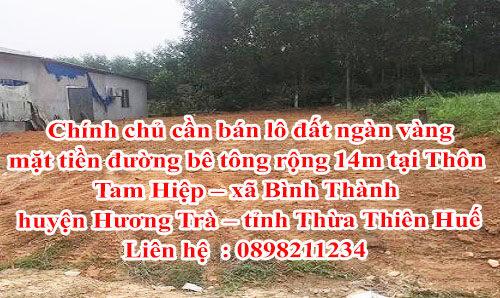 Chính chủ cần bán lô đất ngàn vàng mặt tiền đường bê tông rộng 14m .