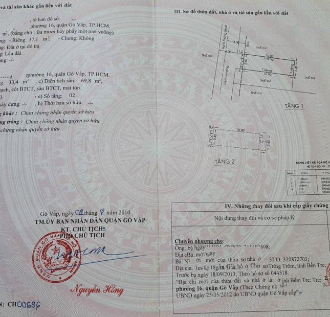 GV.284. HẺM XE TẢI, NGAY LÊ ĐỨC THỌ P.16 GV - DT.42M2, 2 TẦNG, TẶNG GPXD, NHỈNH 4 TỶ.