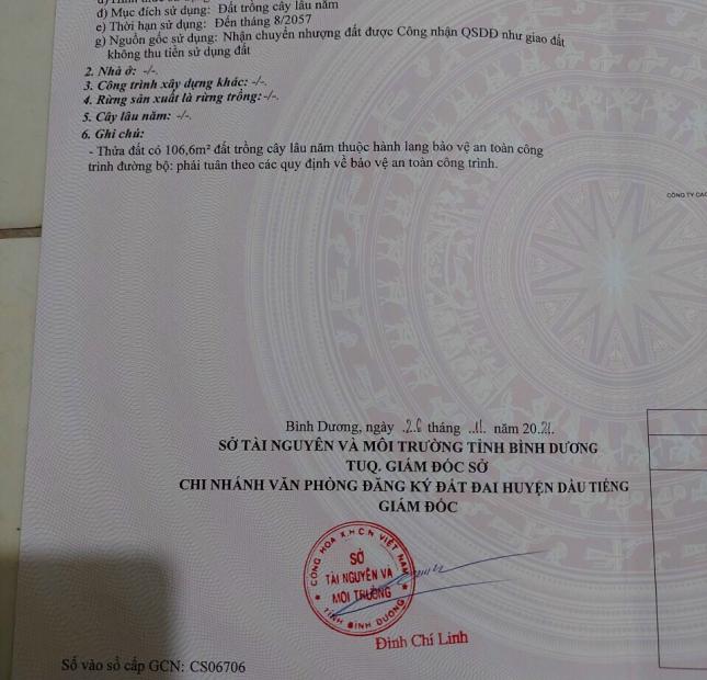 Cần bán đất đường 715, xã Định Hiệp, huyện Dầu Tiếng, tỉnh Bình Dương.