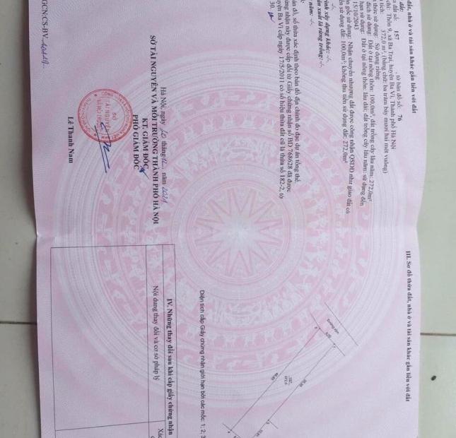 CHỦ CẦN BÁN LÔ ĐẤT ĐẸP TẠI THÔN 9, XÃ BA TRẠI, HUYỆN BA VÌ