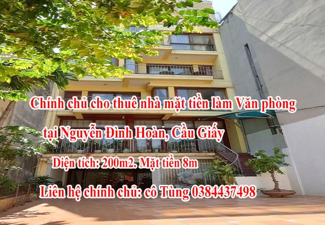 Chính chủ cho thuê nhà mặt tiền làm Văn phòng tại Nguyễn Đình Hoàn, Cầu Giấy, 0384437498