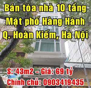 Chính chủ bán nhà mặt phố Hàng Hành, Quận Hoàn Kiếm, Hà Nội