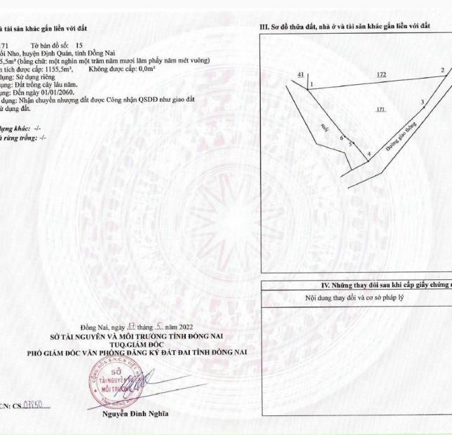 1156m2 đất vườn tại định quán đồng nai sẵn bưởi, mít, xoài xanh mướt giá 999tr