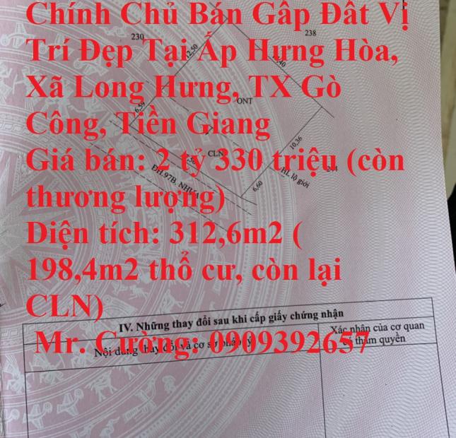 Chính Chủ Bán Gấp Đất Vị Trí Đẹp Tại Ấp Hưng Hòa, Xã Long Hưng, TX Gò Công, Tiền Giang