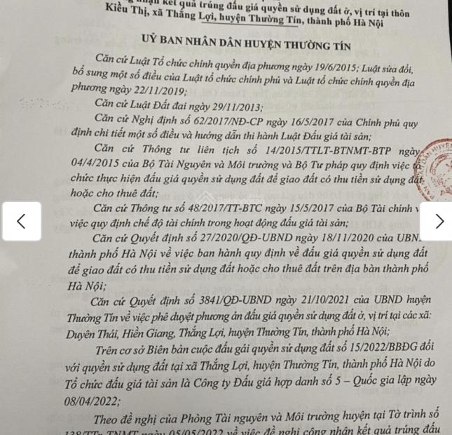 Bán đất Đấu giá thôn Kiều Thị, xã Thắng Lợi, huyện Thường Tín, Hà Nội