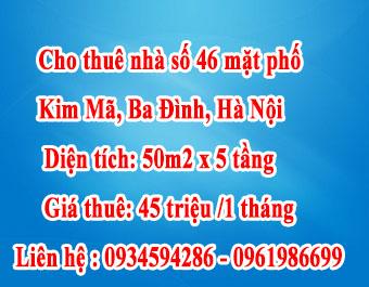 Cho thuê nhà số 46 mặt phố Kim Mã, Ba Đình, Hà Nội