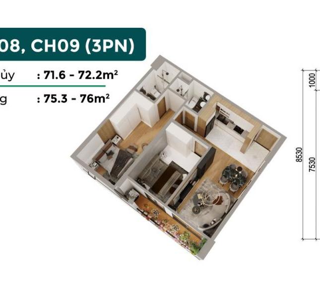 Chỉ từ 800 triệu sở hữu ngay căn hộ 2 PN 71.6m2 DA trung tâm KĐT Việt Hưng hỗ trợ vay 0% LS CK 3,5%