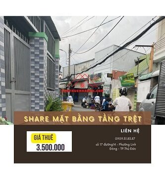 Cần Share Mặt Bằng Tầng Trệt Ngay Mặt Tiền Đường Số 14, Linh Đông, Tp Thủ Đức