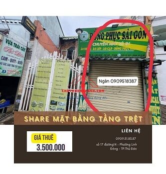 Cần Share Mặt Bằng Tầng Trệt Ngay Mặt Tiền Đường Số 14, Linh Đông, Tp Thủ Đức