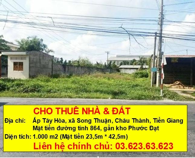 CHO THUÊ NHÀ VÀ ĐẤT - MẶT TIỀN ĐƯỜNG TỈNH 864, GẦN KHO PHƯỚC ĐẠT ẤP TÂY HÒA, XÃ SONG THUẬN, CHÂU