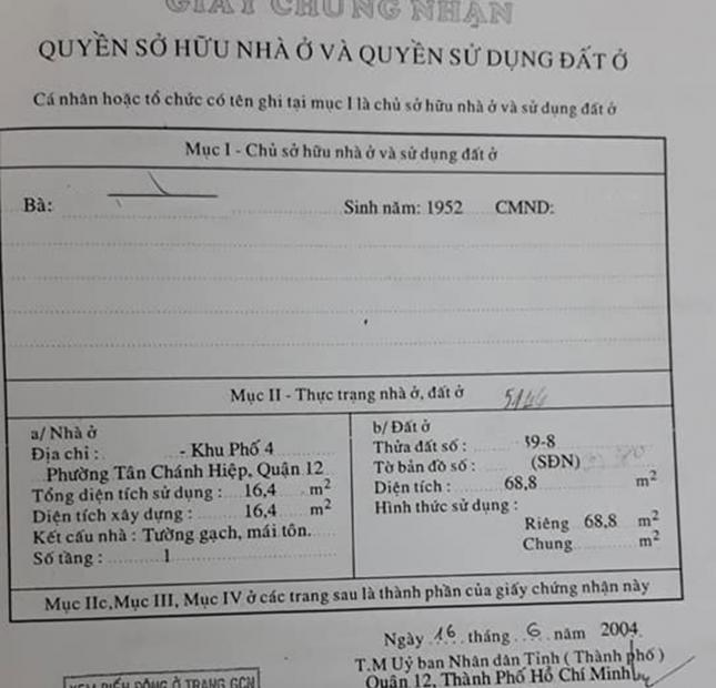 Q12.169. HXH THÔNG, TƯƠNG LAI MT 12M, LỘ GIỚI NHỎ, DT.69M2, NHỈNH 3.5 TỶ