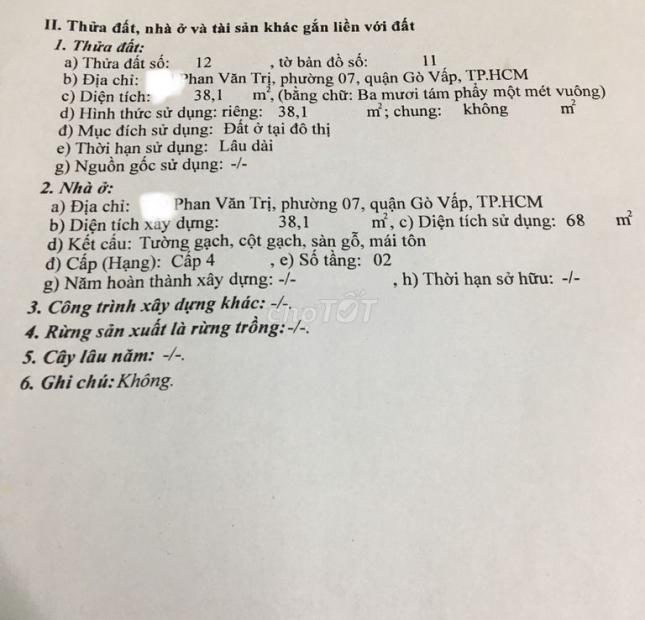CẦN BÁN NHÀ MẶT TIỀN VỊ TRÍ SIÊU ĐẸP TẠI ĐƯỜNG PHAN VĂN TRỊ, PHƯỜNG 7, QUẬN GÒ VẤP, TP HỒ CHÍ MINH