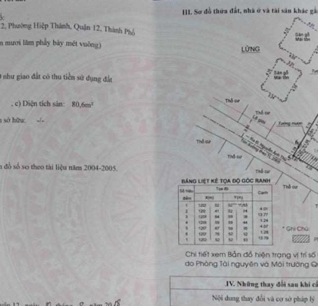 Q12.372. NHỈNH 2.6 TỶ, SỞ HỮU NHÀ HIỆP THÀNH Q12, CÁCH MT 40M, DT.56M2, GIÁ CHỐT TRONG TUẦN.