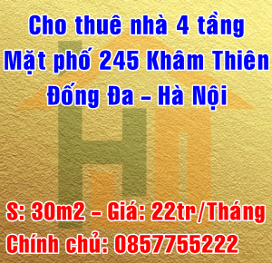 Cho thuê nhà mặt phố tại Đường Khâm Thiên, Đống Đa,  Hà Nội diện tích 30m2  giá 22 Triệu/tháng