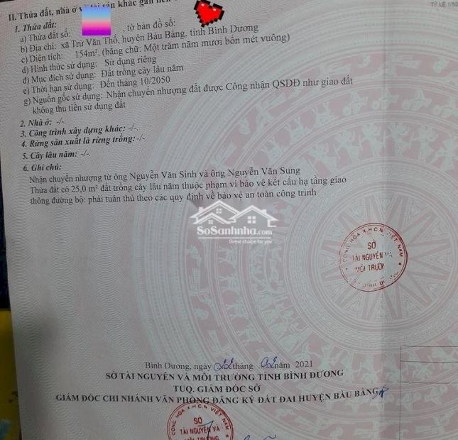 CHÍNH CHỦ CẦN BÁN GẤP LÔ ĐẤT VỊ TRÍ TIỀM NĂNG PHÁT TRIỂN SINH LỜI TẠI TRỪ VĂN THỐ, HUYỆN BÀU BÀNG,