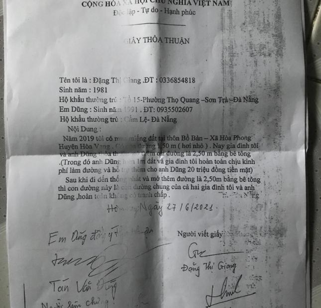 Chính Chủ Cần Bán Lô Đất Tại Thôn Bồ Bản, Huyện Hoà Vang, Đà Nẵng.