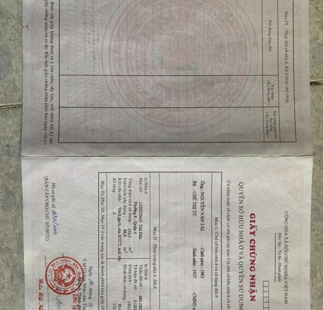 Chính chủ cần bán nhà hẻm 122/27/94/3 Tôn Đản, P. 8, Q4.TP.HCM