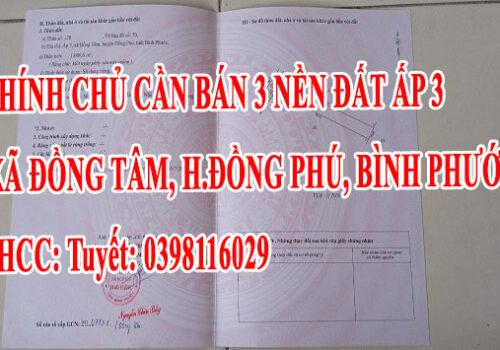 Chính chủ cần bán 3 nền đất Ấp 3, Xã Đồng Tâm, Huyện Đồng Phú, Tỉnh Bình Phước