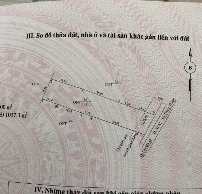 CHÍNH CHỦ cần bán gấp lô đất Đa Nghệ - Thắng Sơn. 1137m2. Giá công khai 5tr/m2 