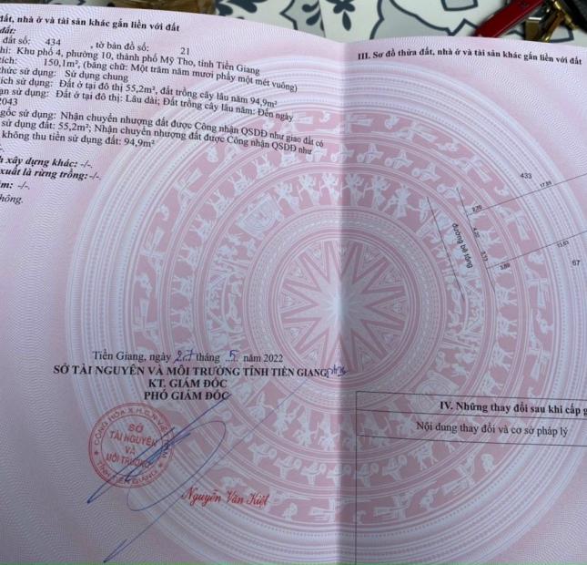 Bán Gấp Đất 2 Mặt Tiền Hẻm Tại KP4, Phường 10, TP Mỹ Tho, Tiền Giang