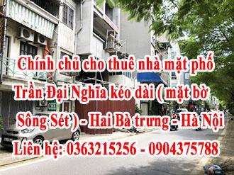 Chính chủ cho thuê nhà mặt phố Trần Đại Nghĩa, Quận Hai Bà Trưng, Thành phố Hà Nội