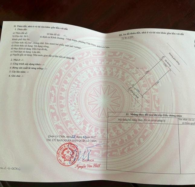 Bán 3 Lô đất Cực Hiếm Tại khu Tái định cư Kênh Dương (ICC), Vĩnh Niệm, Lê Chân, Hải Phòng. 
