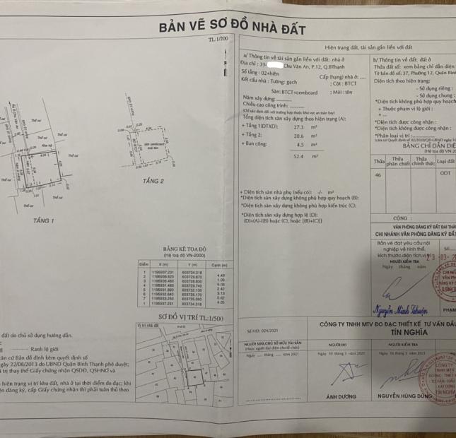CHÍNH CHỦ CẦN BÁN NHÀ 334/.../…CHU VĂN AN, P12, QUẬN BÌNH THẠNH