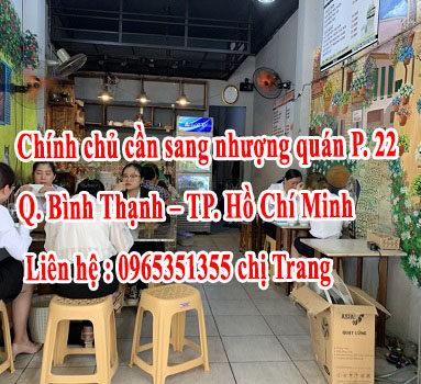 Chính chủ cần sang nhượng quán tại Phường 22, Quận Bình Thạnh