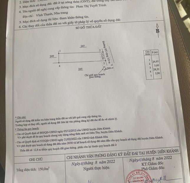 bán nhanh lô đất sát Tỉnh Lộ 2 giá chỉ 770tr có thổ Diên Thọ Diên Khánh lh 0395287569