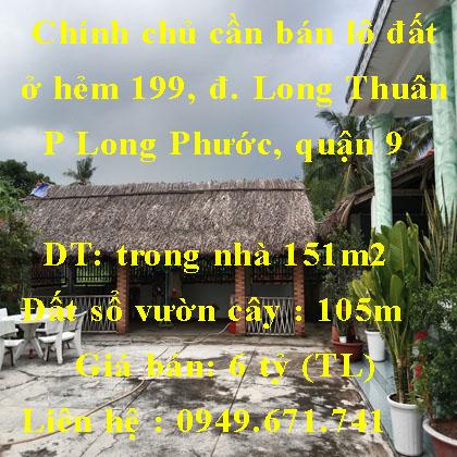 Chính chủ cần bán lô đất ở hẻm 199, đường Long Thuân, phường Long Phước, quận 9, TPHCM