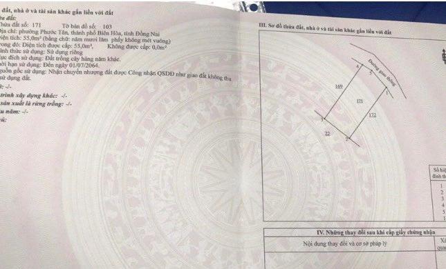 LÔ C DT NHỎ CHỈ 55M2 MÀ ĐẤT TRỒNG CÂY . BÁN LÔ PHƯỚC TÂN, TP BIÊN HOÀ, ĐỒNG NAI