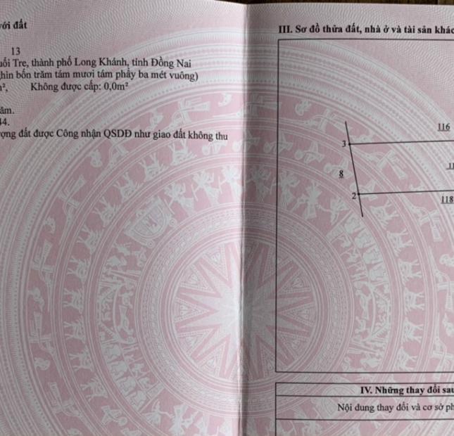 Chính Chủ Cần Bán Đất có 4 Sổ Riêng Tại : Khu phố cấp Rang,Phường Suối Tre, TP.Long Khánh ,Tỉnh