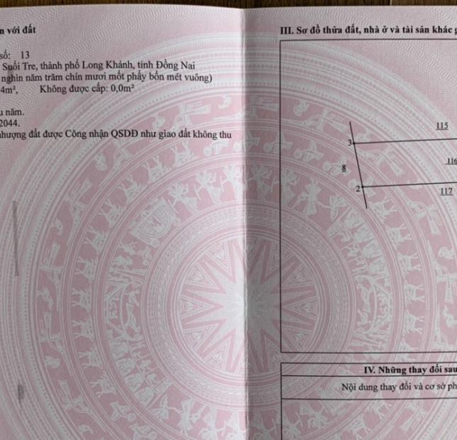 Chính Chủ Cần Bán Đất có 4 Sổ Riêng Tại : Khu phố cấp Rang,Phường Suối Tre, TP.Long Khánh ,Tỉnh