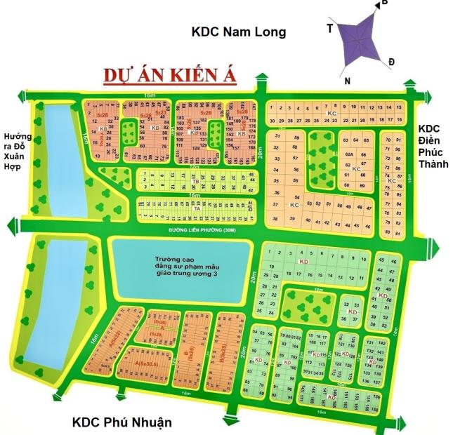 Bán đất nền lô góc đối diện công viên, diện tích 222m2 tại KDC Kiến Á quận 9, TPHCM