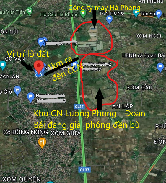 Bán đất Lương Phong, Hiệp Hòa 280m2, mt12m, Ôtô vào, 1km ra Cụm Công nghiệp, 730 triệu